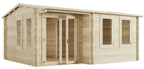 BillyOh Kent 5m x 4m Log Cabin Garden Office Studio Summer House Shed, Stylish Apex Design, Pressure Treated – Durable Garden Room Space with Double Doors, Easy Assembled Summer House