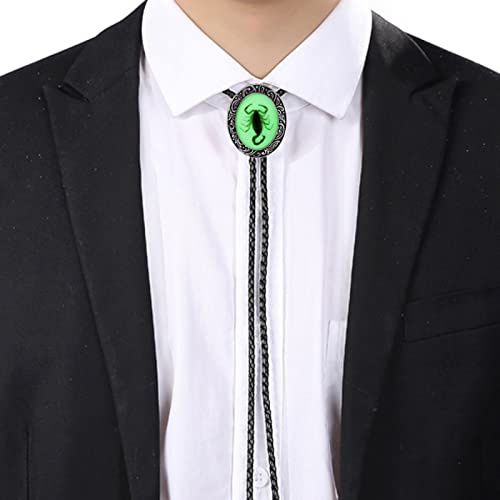 DELIGUO Cravatta Bolo da Uomo - Ciondolo Scorpione Vintage Cravatta con Cordoncino in Pelle Scura, Camicia da Sposa Western Cowboy Accessori Gioielli per Adulti novità,Argento Antico,Taglia Unica