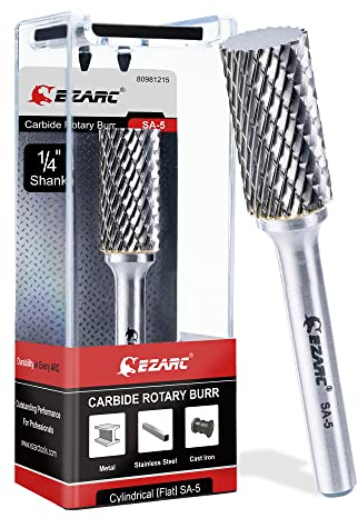 EZARC SA-5 Rebaba de carburo de tungsteno con vástago de 1/4 pulgadas, broca de corte con forma de cilindro giratorio de doble corte para trabajo de metal de acero, pulido y grabado