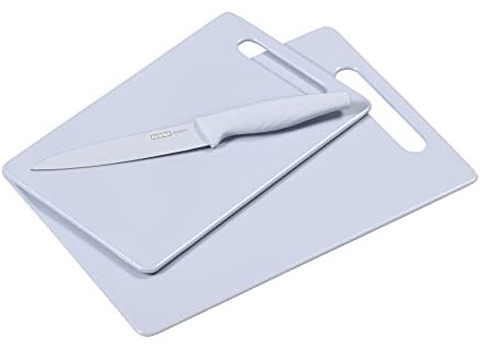 KESPER | Set de planches à découper avec couteau, matériau : plastique (PE), dimensions des planches : 29 x 19,5 x 0,5 cm, 24 x 15 x 0,5 cm, couleur : bleu clair | 30491