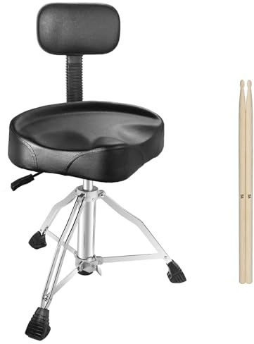 soulmate Drum Throne with Backrest Drum Chair, Portable Removable Drum Stool Motorcycle Style Hydraulic Drum Seat for Adults with Adjustable Backrest & Memory Foam (Black PU Drum Stool)