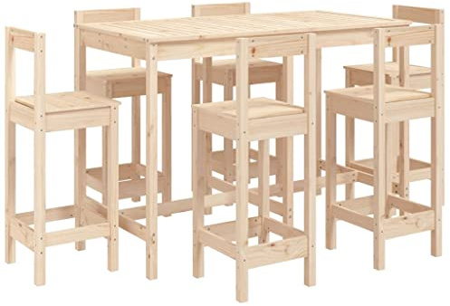vidaXL Set de Mesa y taburetes Altos jardín 7 pzas Madera Maciza Pino, Juego de Bar para jardín, Muebles de Pub, Muebles de jardín, Muebles de Bar