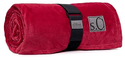 s.Oliver Kuschelsoft Decke 150x200 cm - flauschig, warm & waschbar, Kuscheldecke rot Uni