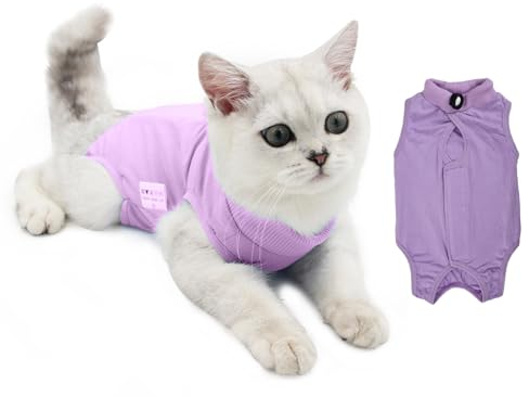 Recovery Suit Katze, Katzenbody Nach Op, Kegel E Halsband Alternative, Haustiere Chirurgie Suits, Welpenschutzkleidung, Cat Chirurgischer Erholungsanzug für Bauchwunden oder Hautkrankheiten (M, lila)
