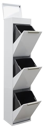 ARREGUI Ecoclas Plus CR321-E Avfallssepareringssystem av stål med förvaringslåda med lock | 3 x 17 l (51 l) | 3 fack papperskorg för köket | 3 fack avfallshink | avtagbara inre hinkar + handtag | vit