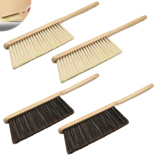 Handfeger Langer Stiel: PRITOK Langstielhandfeger, Handfeger Set Besen Weiche Borsten, Staubbürste für Theke, Bett, Sofa, Auto, Kamin, Kleidung, Haushaltsreinigung Braun und Gelb