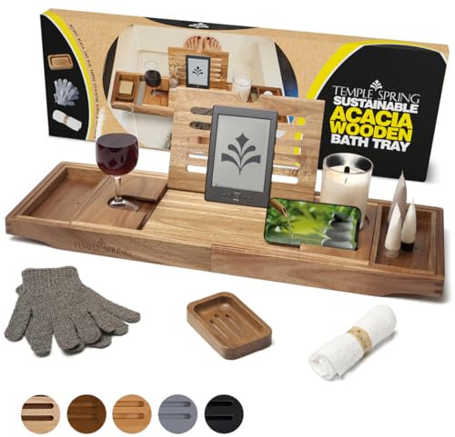 Temple Spring Akazie Badewannenablage, Badewannenablage Holz für badewannen zubehör, Badewannenbrett, Badewannentablett zur badewanne zubehör, badezimmermöbel für badaccessories, spa badewannentisch