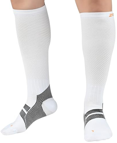 ZaTech calze a compressione per fascite plantare per uomo e donna, calze sportive a compressione, calze anti-trombosi, 20-30 mmHg. (Bianco/Nero, S, 35-38)