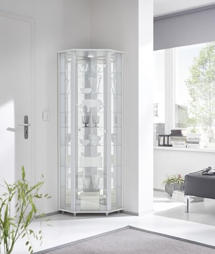 möbelando Eckvitrine >Trio< in Weiß - 71x172x50cm (BxHxT)