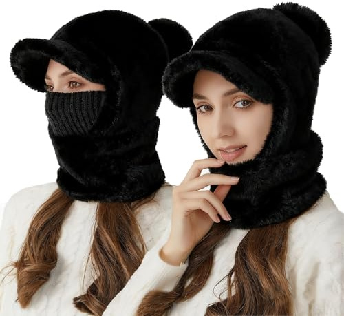 TAGVO Berretto Invernale a Maglia per Donne e Ragazze, Cappello Sciarpa con Cappuccio, Passamontagna Foderato in Pile, Antivento e Protezione Orecchie per Sport all'Aperto