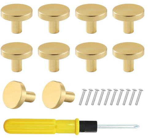 VEGCOO 10 Pcs Bouton de Meuble Or 25mm Aluminium Alliage Double Usage Tournevis Vis Poignée de Placard Moderne Ronde Gold 25 × 20 mm