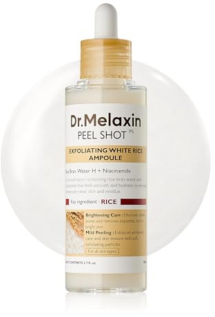 Dr.Melaxin Peel Shot White Rice AHA BHA Exfoliating Ampoule for Pores & Blackheads, Smooth Skin, Brightening Makeup Prep – Korean Skincare (80ml)