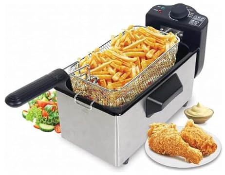 Royal Swiss DFX600 - Freidora de acero inoxidable, doble bandeja (2 termostatos independientes, 6 L, cestas extraíbles para lavavajillas, filtro antiolor, protección contra sobrecalentamiento (3L)