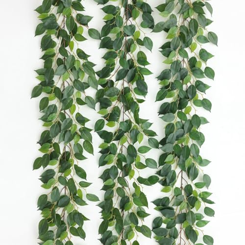 Mizii 3 Packs Artificial Vines Garland 78'' Fake Ficus Vine Greenery Garland Silk Green Leaves Decoration Faux Hanging Plants for Wedding Table Centerpieces Wall Room Decor (78in)