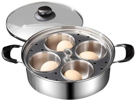 Cuociuova in acciaio inox, 4 tazze, padella antiaderente per cottura a vapore, utensili da cucina antiruggine, facile da usare, ideale per colazione, brunch e cucina quotidiana