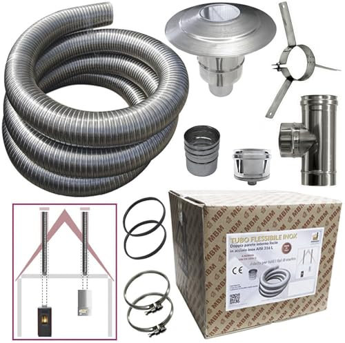 Kit de tuyau en acier inoxydable 316 flexible 5 m, diamètre 80 mm intérieur lisse conforme à la norme CE EN 1856 2 pour cheminée