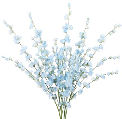 IPOPU 5PCS Light Blue Silk Delphinium Flowers 45.6in Larkspur Faux Flowers Long Stem Artificial Flowers for Tall Vase Table Centerpieces Wedding Home Decor (Light Blue)