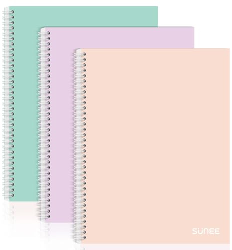SUNEE A4 Notebook, Pack of 3 Notepads, Wirebound Notebooks, 80gsm Premium Paper, 100 Sheets / 200 Pages, 8mm Lined with Margin, 4-Hole Punched and Perforated Edge, Pastel Colours