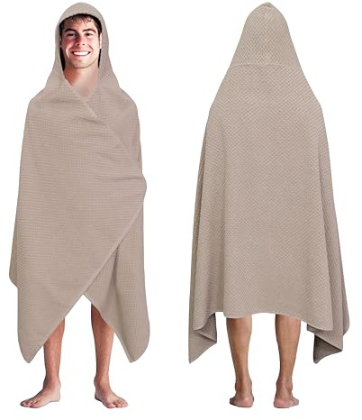 COTTON CRAFT Hooded Bath Towel – Oversized 35 x 70 Waffle Weave Towel with Hood for Adults - 100% Ringspun Cotton Pool Bath Sheet Wrap with Hood - Soft Super Absorbent Quick Dry – 450 GSM – Linen