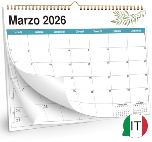 AEYAKA Calendario 2026 Calendario da Parete, Panoramica delle Vacanze, 28.7 cm x 21 cm Italiano (Foglie verdi 2)