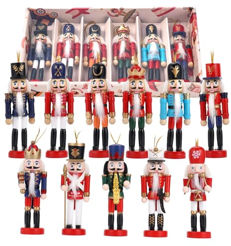 COMBIUBIU 11Pcs Christmas Nutcrackers Set,12CM Wooden Traditional Nutcracker Soldiers,Mini Nutcracker Figures Hanging Ornaments Christmas Decorations Tree Gift for Xmas Decor