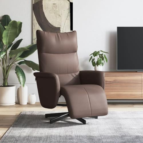 QZZCED Sillón reclinable con reposapiés Cuero sintético marrón Sillón Reclinable Giratorio 360° con Función Manual y Acolchado Confortable