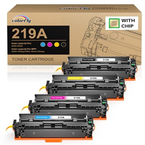 colorfly 219A 219X Toner With CHIP Compatibile per HP 219A 219X per Color Laserjet Pro MFP 3302FDW 3302SDW 3302FDN 3302FDNG 3302FDWG 3302SDWG 3202DN 3202DW W2190A, 4-Pack