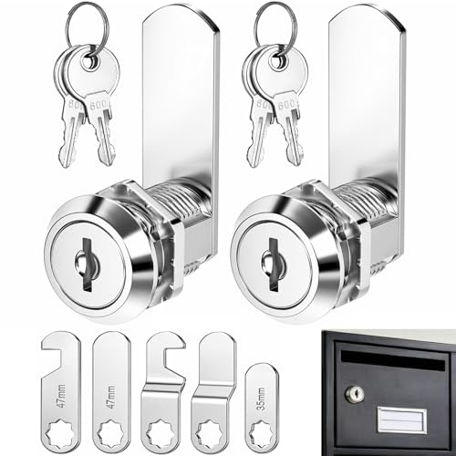 2 Pièces Serrure Boite aux Lettres 16mm, Barillet Boite aux Lettres avec 5 Plaques de Serrure Différentes et 2 Clés, Serrure Armoire Métallique Universelle, Verrou pour Placard Casier Classeur