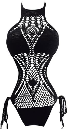 ZPVXRVQ Costume da Bagno con Collo Halter per Donna, Body con Tagli Gotico e Lacci, Top da Rave(Schwarz,S)