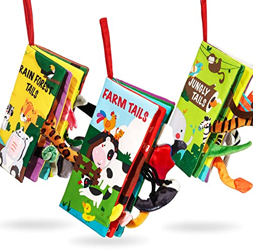 beiens Baby Books Toys, Touch and Feel Cloth Crinkle Soft Books, Toys for 0-3-6-12-18 Months Infant Newborn Baby Boy Girl Shower Gifts Set, Sensory Learning Stroller Toys (3PCS)
