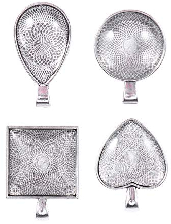 HEALLILY 48 Stücke Lünette Anhänger Tablett mit Glas Cabochon Rohlinge für DIY Foto Anhänger Halskette Schmuckherstellung(Herz + Oval + Platz + Rund)