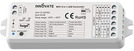 INNVOATE LED WIFI + Funk TUYA Controller 5in1 SC/CCT/RGB/RGB-WW/RGB-CCT 12-24V für Dimmen, WLan + 2.4G (5in1 Controller) - Für Smart-Home geeignet
