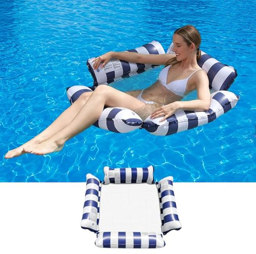 Hamac Gonflable Piscine,Bow-Noeud Hamac Gonflable,Matelas Gonflable Flottant,Pliable Hamac d'eau,Hamac d'eau 4 en 1,Les Meilleurs Cadeaux d'été pour Adultes et Enfants (Bleu Clair)