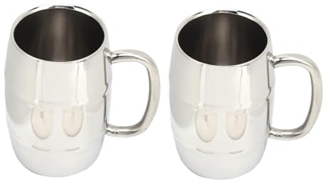 Beufee Jarras de Cerveza Inoxidable, 2pcs Taza Acero Inoxidable Fabricada en Acero Inoxidable Jarra Cerveza Taza de Camping de Doble Color Plata Taza de Viaje con Asa Taza de Café para Bebidas