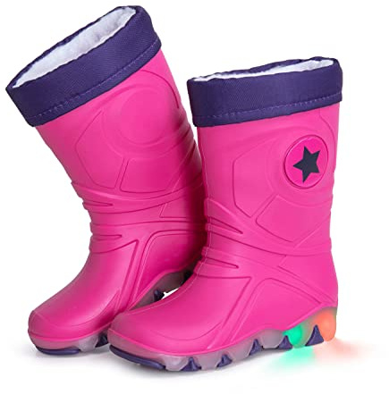 Rain Boots for Children | Wellies with Detachable Warm Lining | Sole with LED Light up Effect | Reflective Details by 3M™ Scotchlite™ | Made in Italy (8-9 UK / 26-27 EU - Fuchsia/Violet)