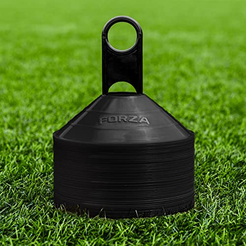 FORZA Coni da Allenamento Marcatori | Cinesini da Allenamento Premium con Supporto, Perfetta per Esercitazioni di Calcio, Rugby E Fitness [Pacco da 50 o 1000] (Nero, Pacco da 50)