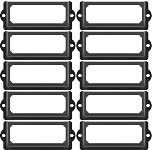 Suiwotin 30pcs Metal Label Holder, Black Metal Library Tags, File Drawer Label Frames Holder, Screw Cabinet, Shelf Tag Name Card Labels Holders (83mm x 30mm)