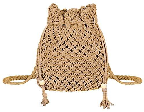Jeesblsy Damen Handtasche Sommer Strandtasche Umhängetasche, Böhmische Retro Gewebte Schulterbeutel Geldbörse für Reisen Freizeit Urlaub, Braun