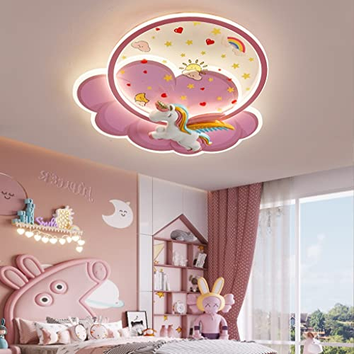 LED Deckenleuchte Moderne Kreativität Schlafzimmer mit Fernbedienung Kinderzimmer Deckenlampe Dimmbar Einhorn Form Rosa Acryl Lampenschirm Mädchen/Junge Zimmer Beleuchtung Baby Lampe
