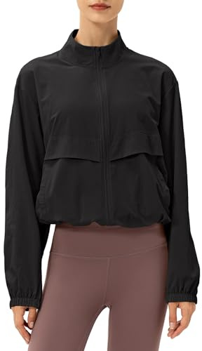 Locachy Women's Lightweight Zip Up Athletic Jacket Stand Collar Windproof Sun Protection Workout Outdoor Jacket Black S