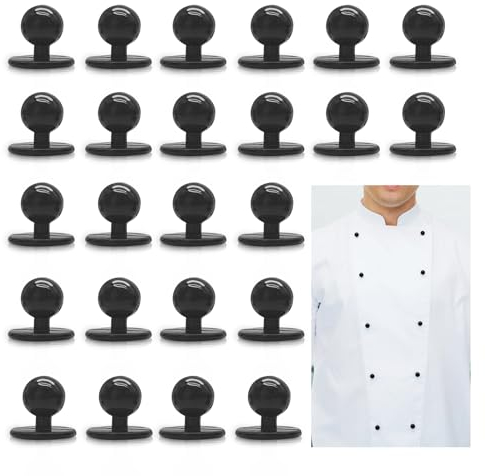 MultiValue Chefkoch Mantel Kochknöpfe, 80 PCS Mini Kochjackenknöpfe Rund Haltbar Wiederverwendbar für Koch DIY Zubehör (Schwarz)