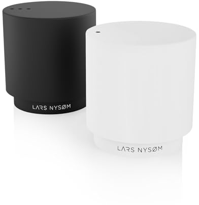 LARS NYSØM Mini Salt and Pepper Shakers Set | Stainless Steel Salt and Pepper Shakers with Modern Minimalist Design, Easy Refill, Small Size (Black/White)