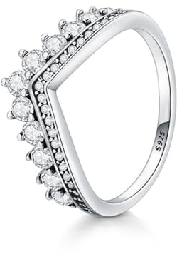 TOFBS Ringe für Damen Crown V-Form Ringe 925 Sterling Silber Cubic Zirconia Ring Freundschaftsringe Promise Rings Stapelbare Daumenring Schmuck Geschenk Für Frauen