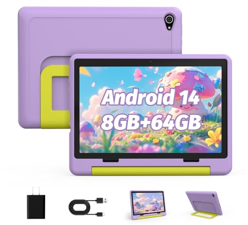 Yicty Kinder Tablet｜Upgraded Android 14 Tablet 10 Zoll für Kinder mit Schutzhülle｜Octa-Core｜8+64GB 1TF Karte erweiterbar｜Dual Kamera｜Kindersicherung｜Großes Geschenk für Kleinkind