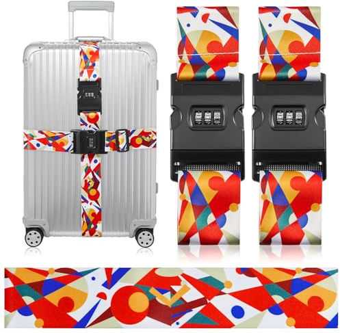 Saiwiimody 2 Piezas Correa Maleta Ajustable con Cerradura de combinación para 18-32inch Cinta para Equipaje de Viaje, Bolsa de Viaje de reconocimiento rápido 5x200cm