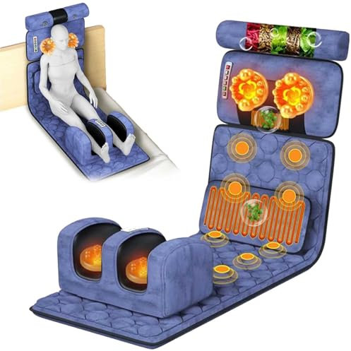 Tappetino per massaggio completo del corpo, 20 testine per massaggio Shiatsu per il collo, materasso elettrico per massaggio con trazione della vita riscaldante, 9 modalità di massaggio e vibrazi