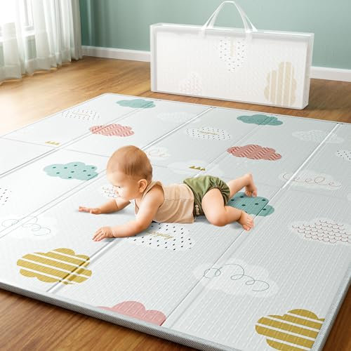 Lertantri Spielmatte Baby Faltbar, 200x130cm Krabbeldecke für Baby, Anti-Rutsch mit Kantenverstärkung Krabbelmatte, Wasserdicht Krabbelmatte Baby mit Tragetasche, Teppich für Babys, Zusammenklappbar