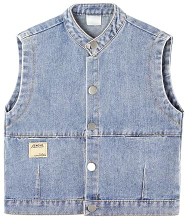 ANIMQUE Bebé Niños pequeños Mezclilla Chalecos Primavera Otoño Sin Mangas Chaqueta Niños Niñas Cuello Alza Top Sólido Clásica Casual Botones Ropa de Abrigo, Azul 100