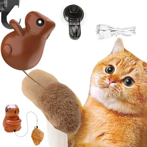 Jumping Squirrel Cat Toy, Cat Toys Squirrel, Jumping Electronic Cat Toys with Bell and Hook, Hangable Indoor Pet Teaser Supplies For Play Training Boredom Relief