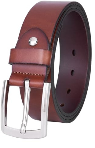 VRLEGEND Ceinture Homme Cuir Ceinturon 38mm Pleine Fleur 100% Cuir Véritable pour Jeans Décontracté Travail Vêtements (Marron-C, Taille 36W-39W=Totale 115cm)
